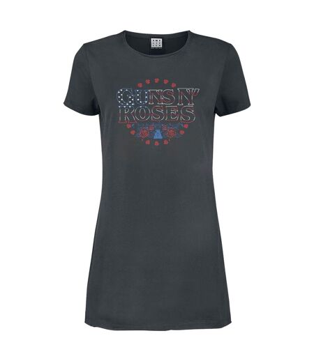 Womens/ladies Stars And Stripes Guns N Roses T-shirt Dress Charcoal Amplified