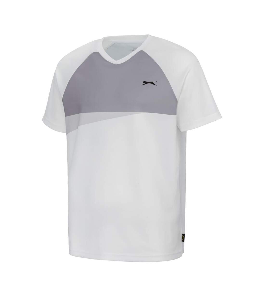 Mens Colour Block Logo Tennis T-shirt White Grey Slazenger-3