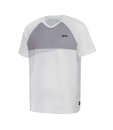 Mens Colour Block Logo Tennis T-shirt White Grey Slazenger