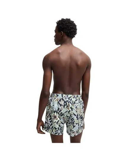 Mens Floral Pattern Regular Swim Shorts Navy Hugo Boss