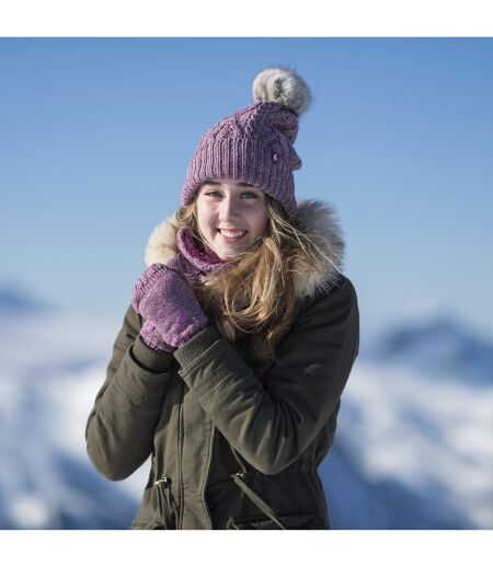 Ladies Knitted Turnover Cuffed Pom Pom Beanie Hat with Bobble