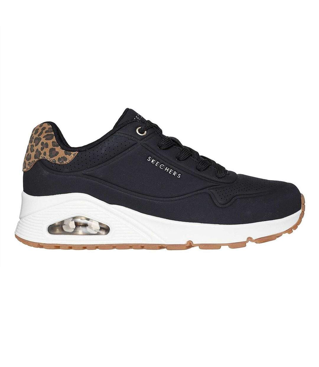 Womens/ladies Uno Stand On Air Leopard Print Trainers Black Skechers-3
