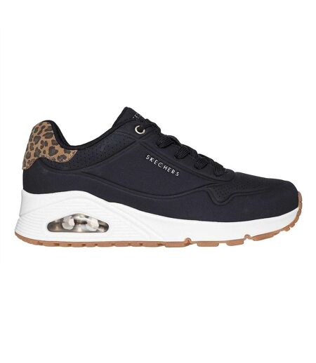 Womens/ladies Uno Stand On Air Leopard Print Trainers Black Skechers