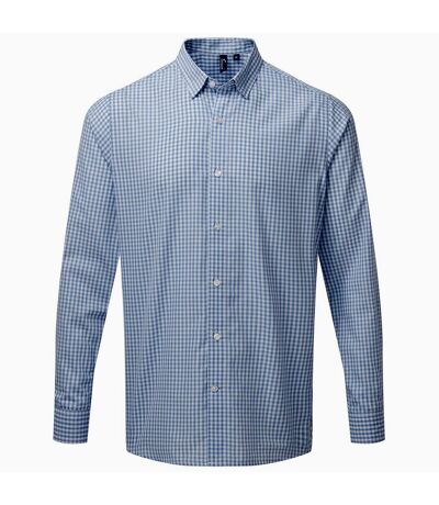 Premier Mens Maxton Checked Long-Sleeved Shirt (Light Blue/White)