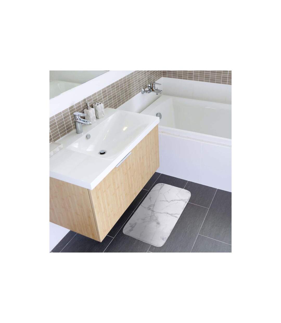 Tapis de Bain Microfibre Effet Marbre 45x75cm Blanc-3