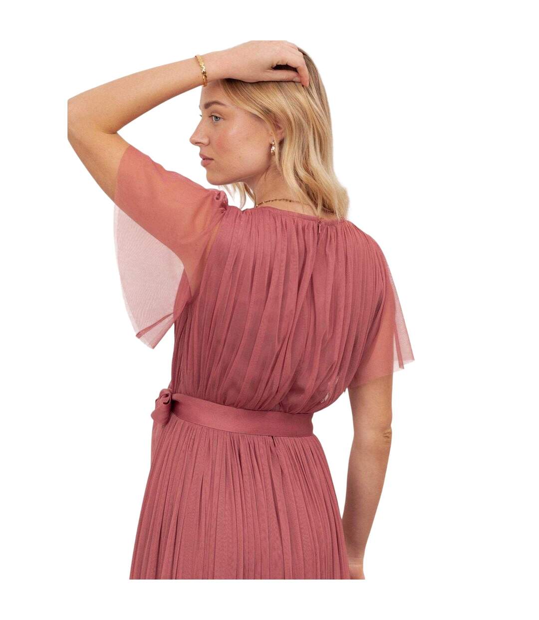 Womens/ladies Wrap Fitted Flutter Bridesmaid Maxi Dress Rose Anaya With Love-4