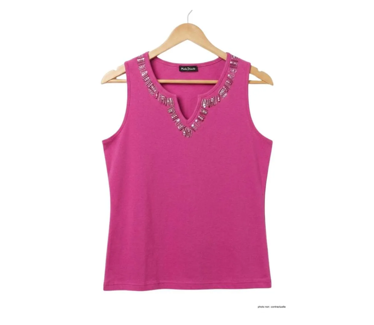 Débardeur femme MAYFLOWER REFAT : Tee-shirt sans manches fushia avec col strass étincelant-2