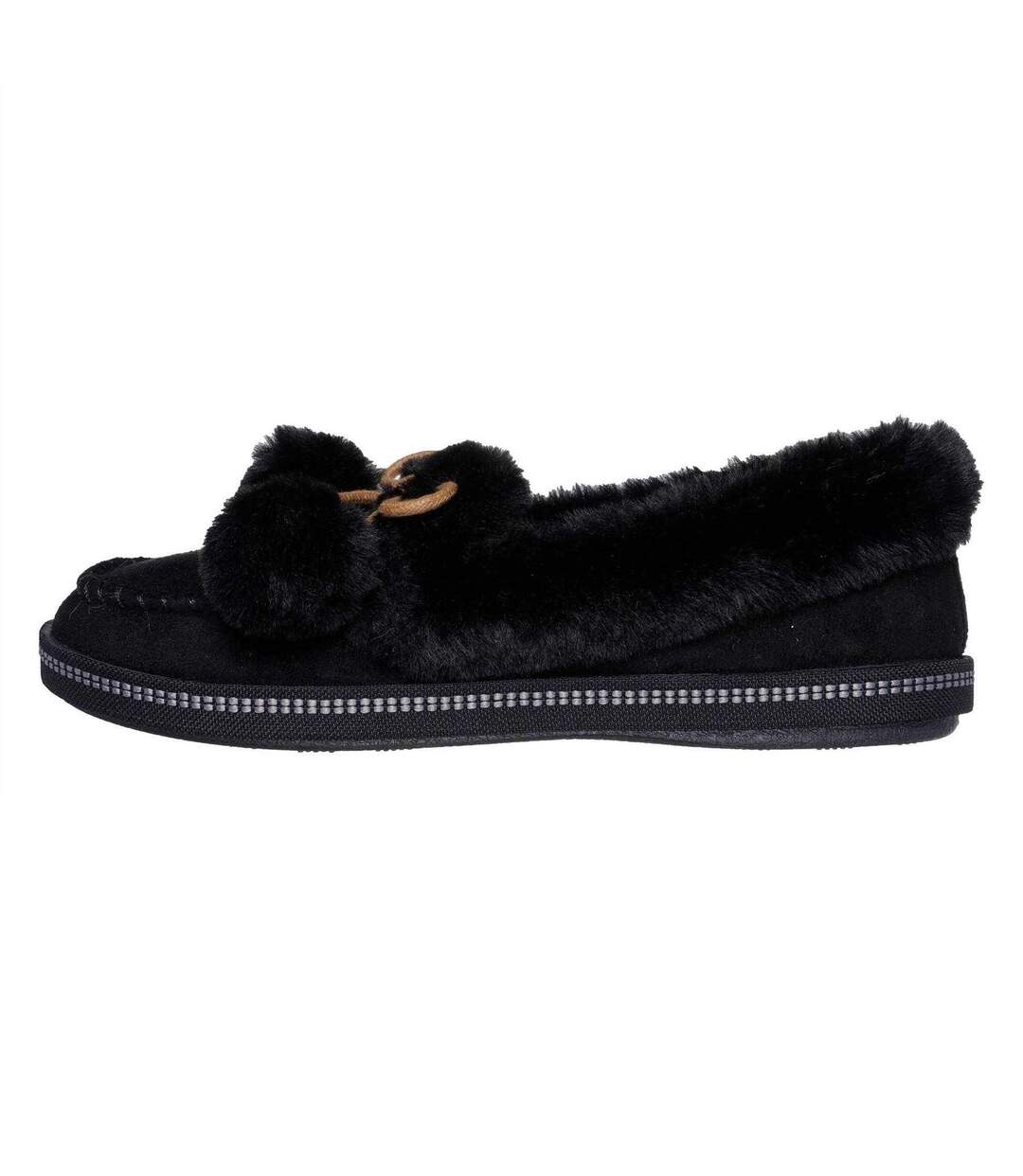 Womens/ladies Cosy Campf Moccasin Flat Slippers Black Skechers-2