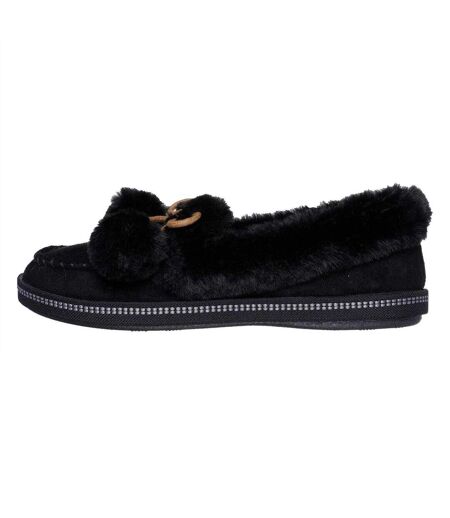 Womens/ladies Cosy Campf Moccasin Flat Slippers Black Skechers