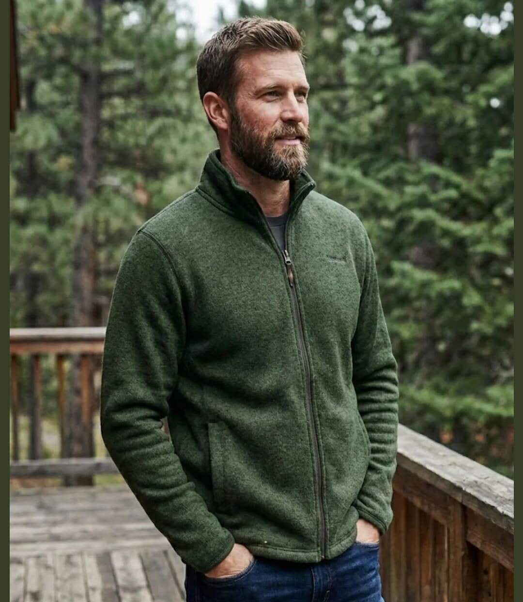 Cardigan Zippé Polaire Tricot Kaki Chiné – Col Montant & Coudières-2