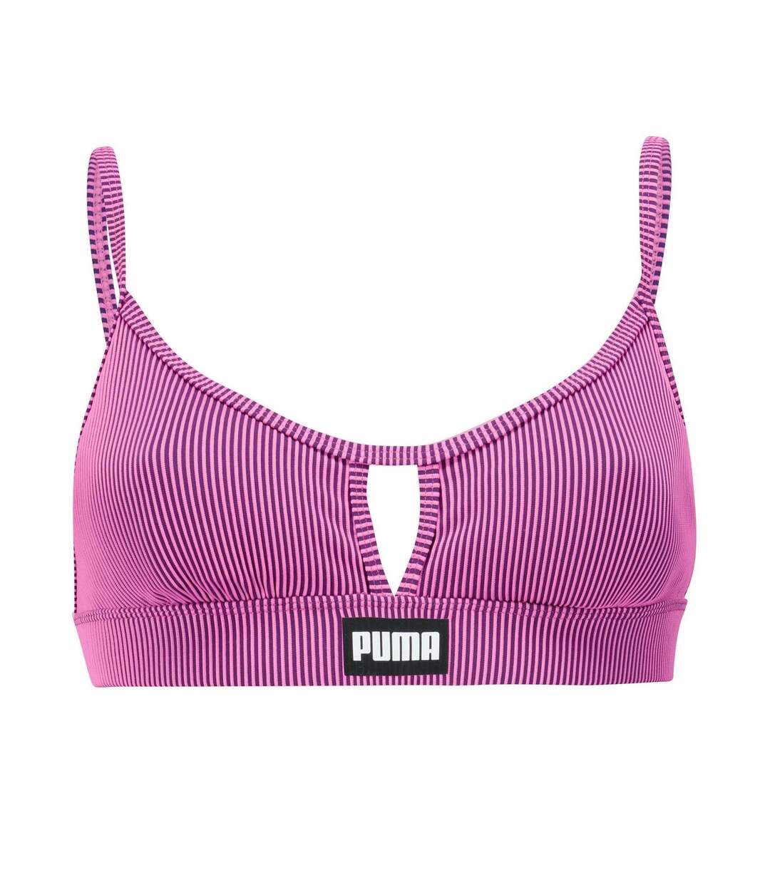 Womens/ladies Peek A Boo Stripe Bikini Top Pink Puma-1