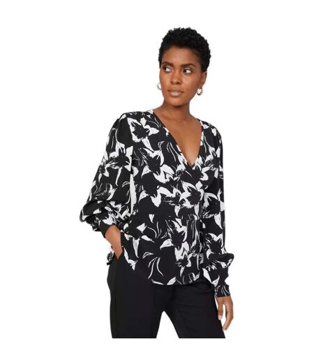 Womens/ladies bodice floral v neck top monochrome Principles