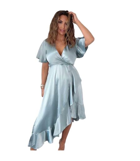 Womens/ladies Satin Short-sleeved Midi Dress Duck Egg AX Paris