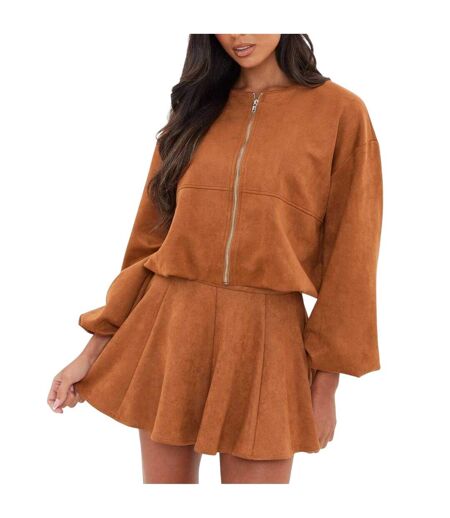 Womens/ladies Faux Suede Bubble Hem Jacket Brown I Saw It First