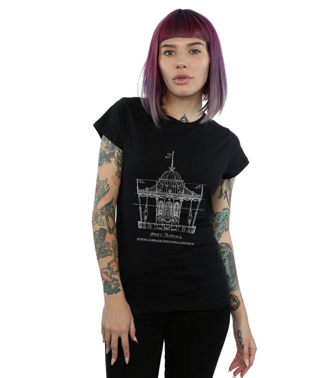 Disney Mary Poppins Carousel Sketch - T-shirt en coton - Femmes/Dames (Noir) - UTBI15284-2
