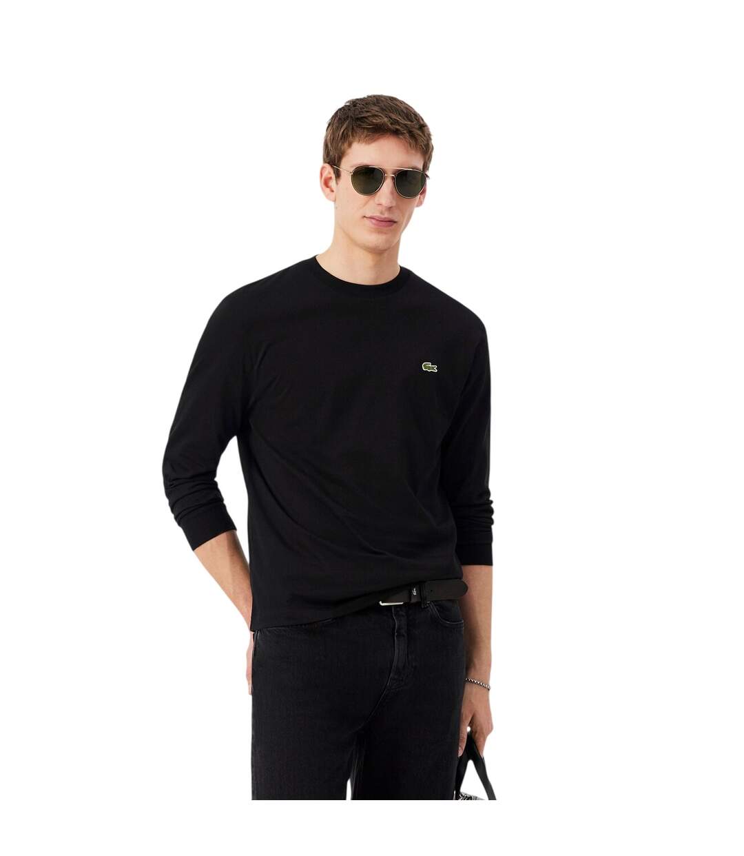 Mens Crocodile Print Cotton Regular Long-sleeved T-shirt Black Lacoste-1