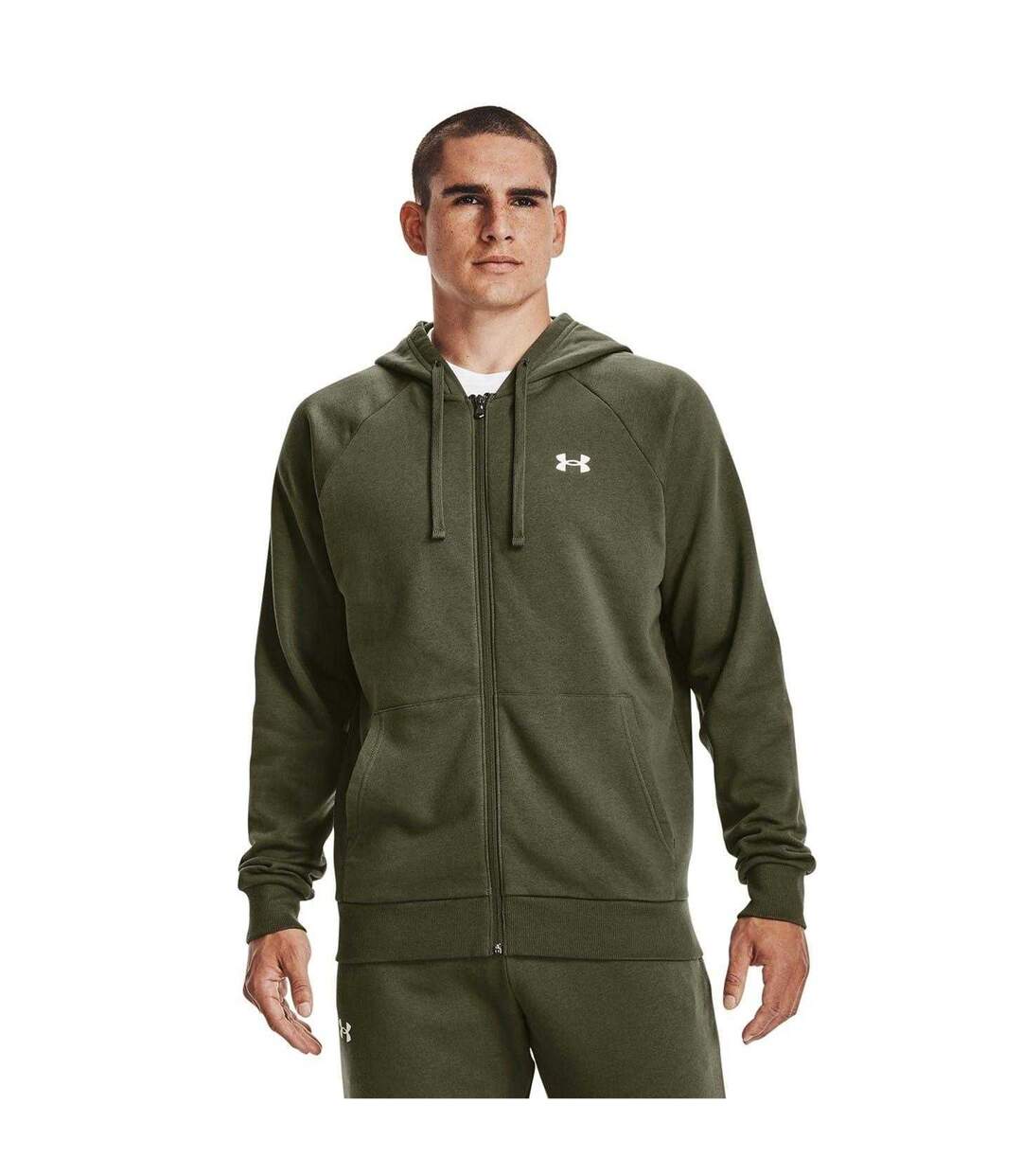 Mens Rival Fleece Full Zip Hoodie Marine Od Green Under Armour-4