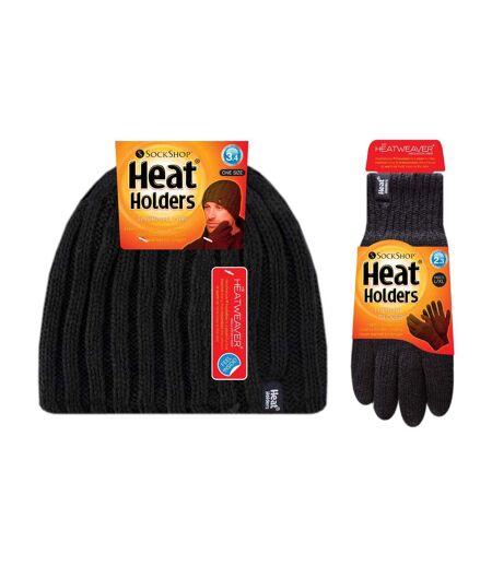 Mens Fleece Lined Thermal Hat & Glove Set for Winter