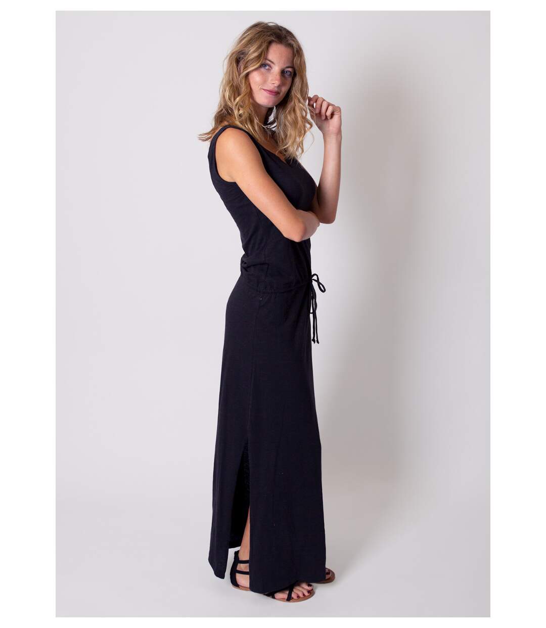 Robe longue en coton sans manches NADINE noire Coton Du Monde