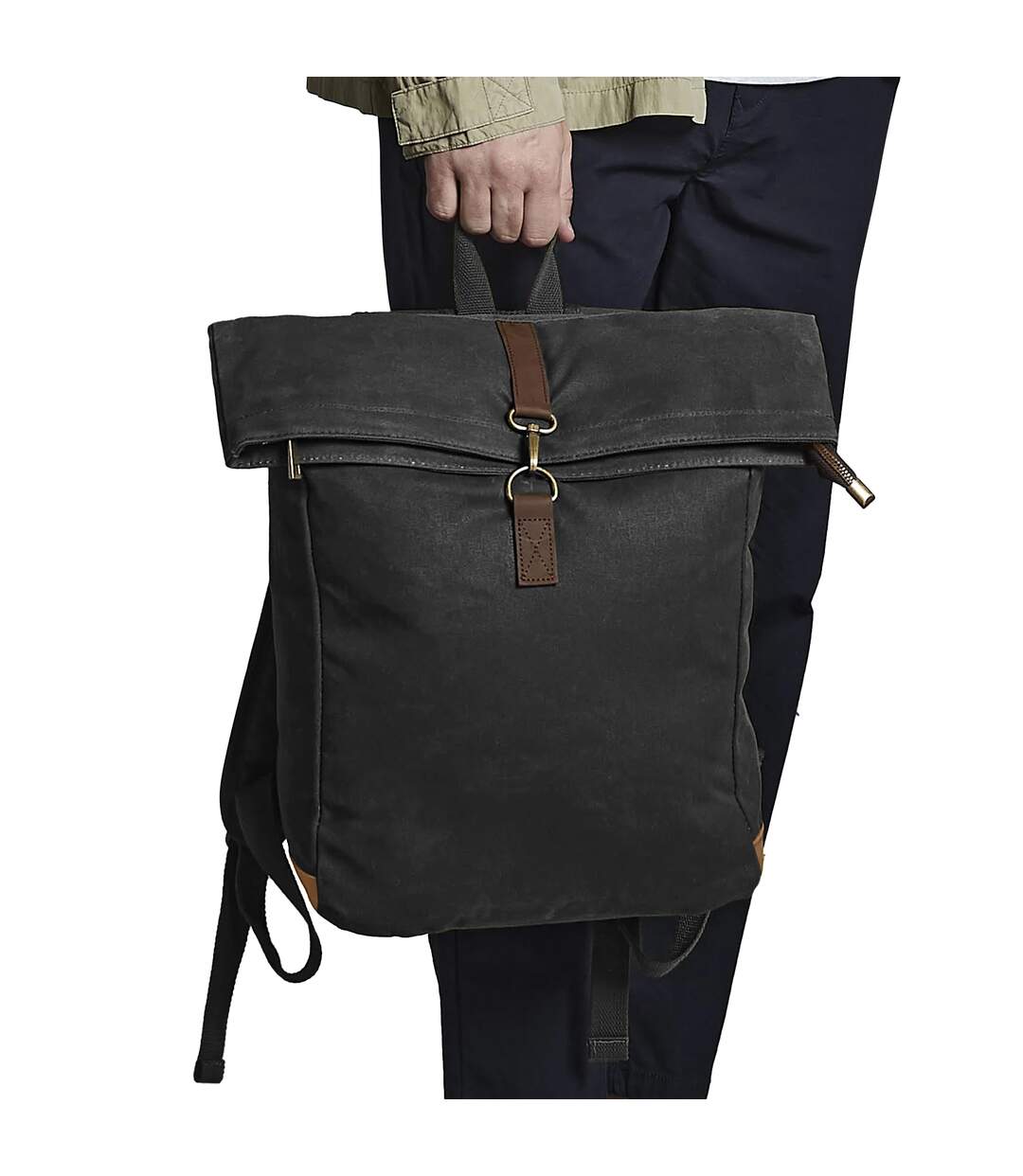 Heritage Waxed Canvas Leather Accent Backpack One Size Black Quadra-1