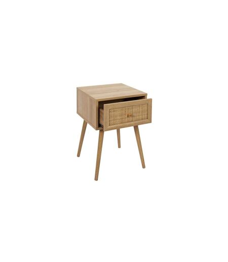 Table de chevet Bali avec 1 tiroir en rotin et panneaux de particules - Beige