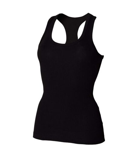 Skinni Fit Essential Longer Length Rib Vest Top (Black) - UTRW1368