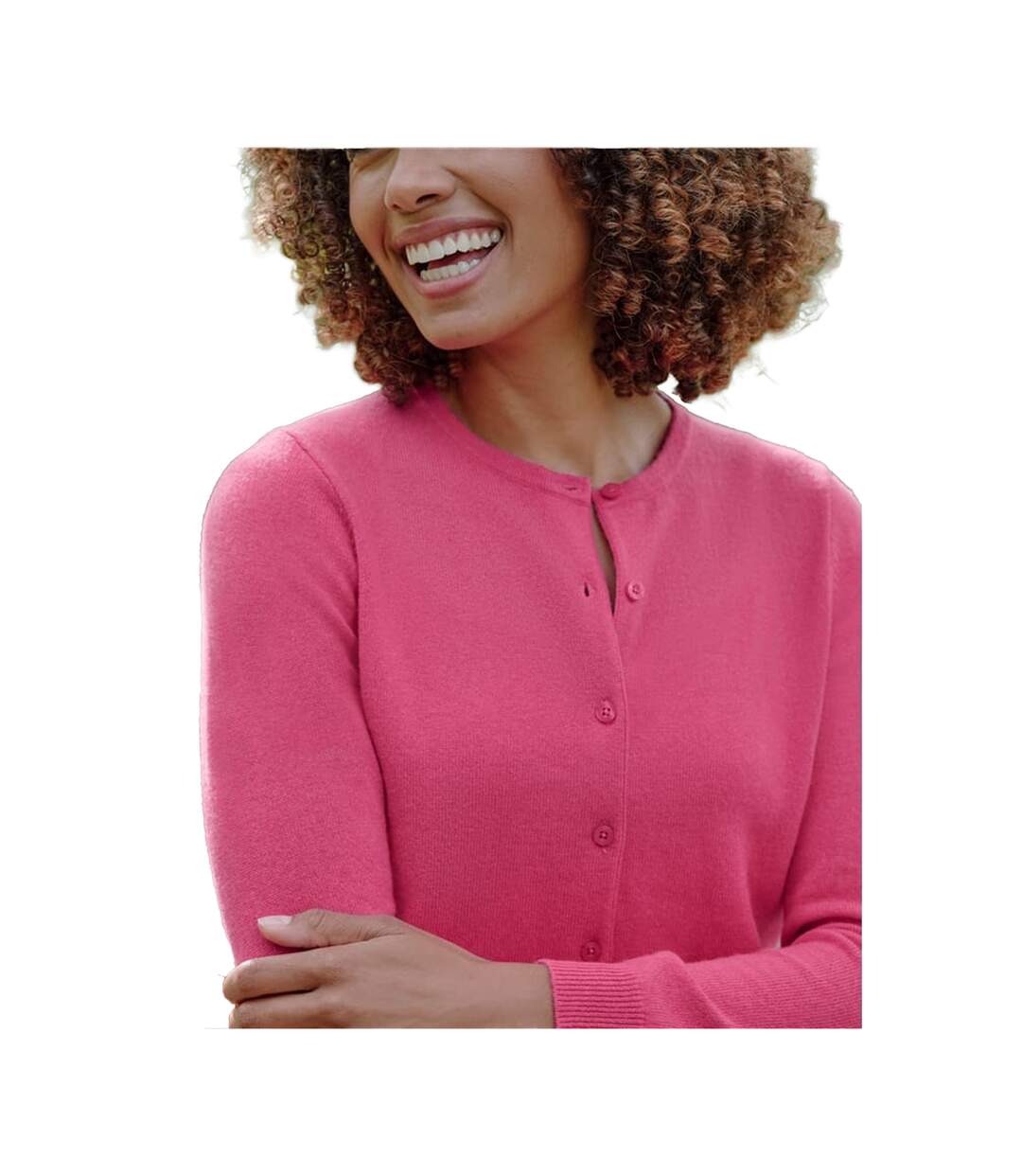 Womens/ladies Plain Cashmere Crew Neck Classic Cardigan Bright Pink WoolOvers-3