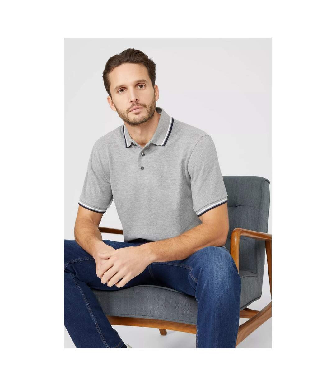 Mens Pique Tipped Polo Shirt Grey Maine-4
