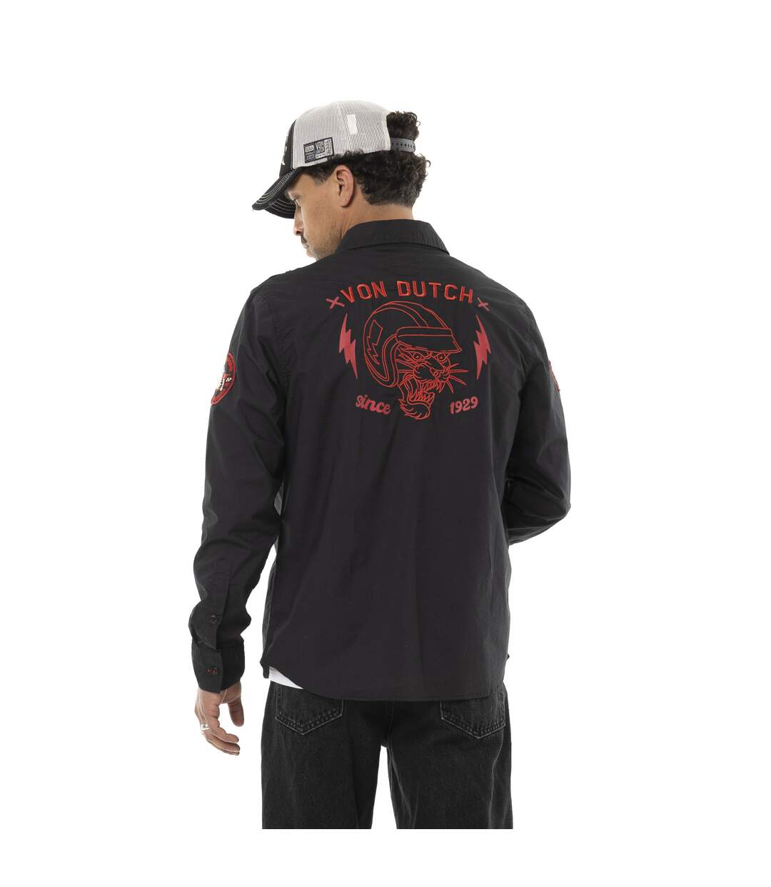 Chemise homme manches longues en popeline patchs et logo dos Pick Vondutch-2