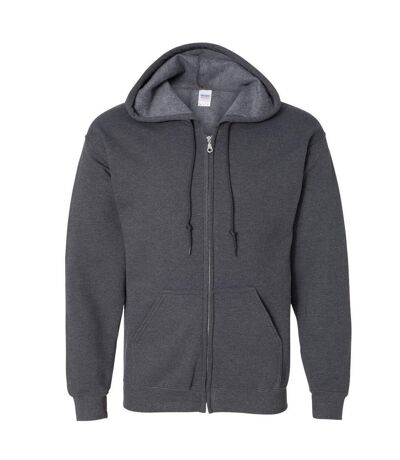 Gildan Heavy Blend Unisex Adult Full Zip Hooded Sweatshirt Top (Dark Heather) - UTBC471