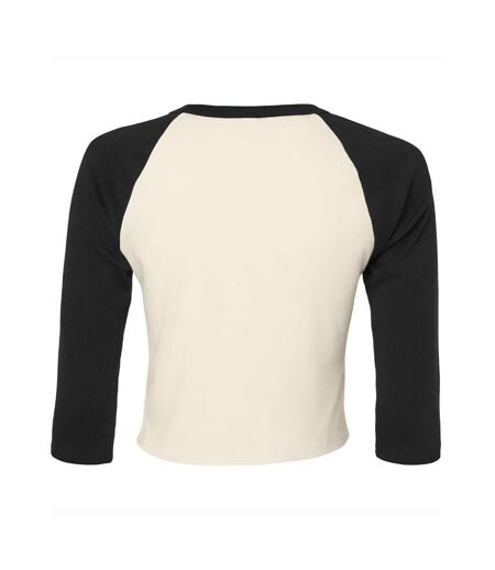 Bella + Canvas Womens/Ladies Micro-Rib Raglan 3/4 Sleeve Crop T-Shirt (Natural/Black) - UTPC6985