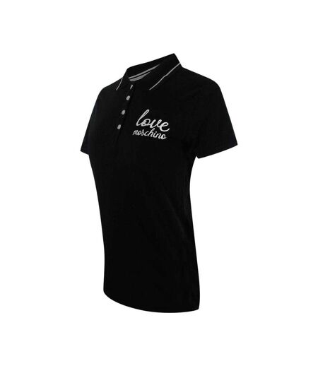 Womens/ladies Embroidered Logo Polo Shirt Black Love Moschino