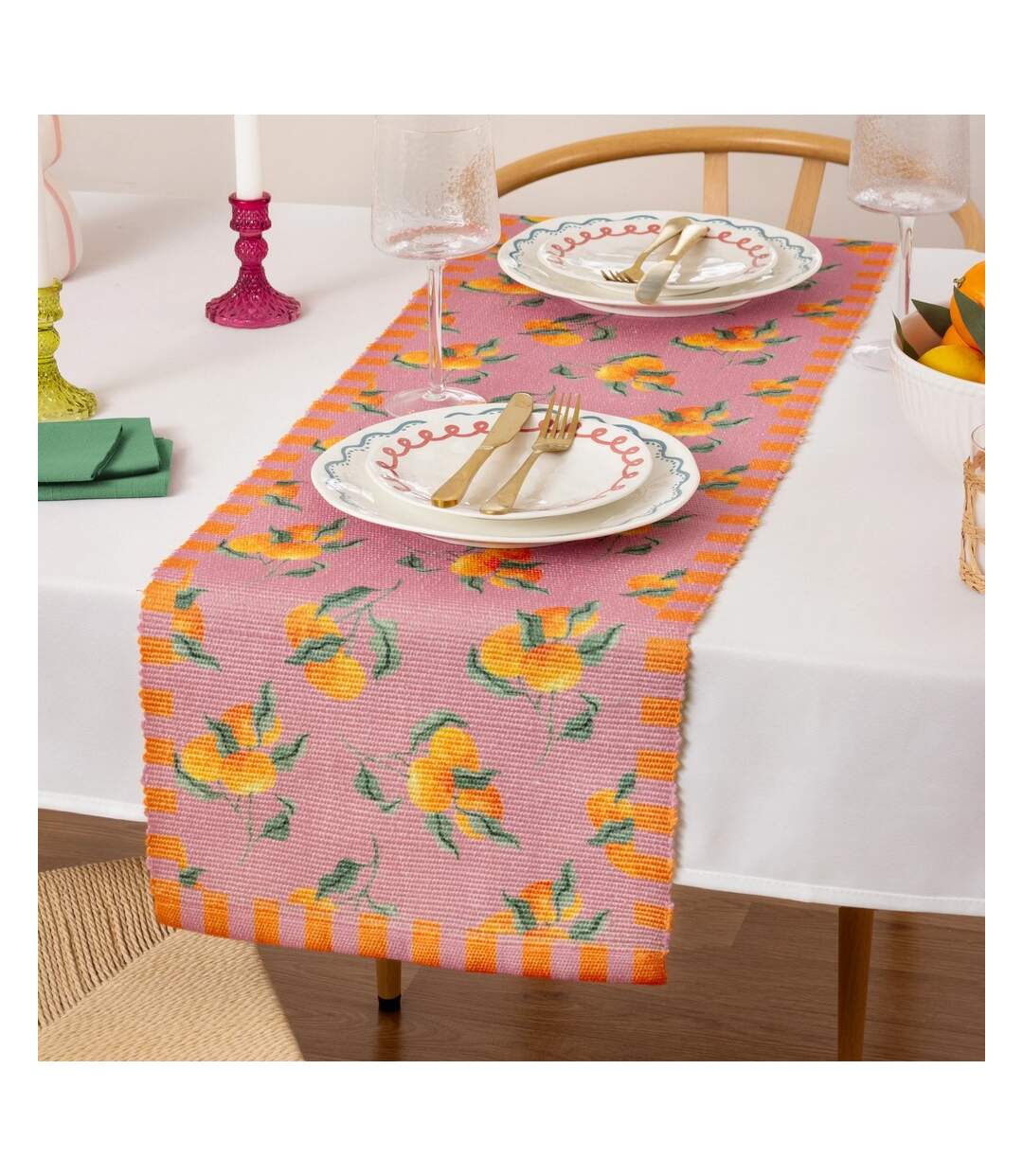 Oranges table runner 220cm x 35cm pink Furn