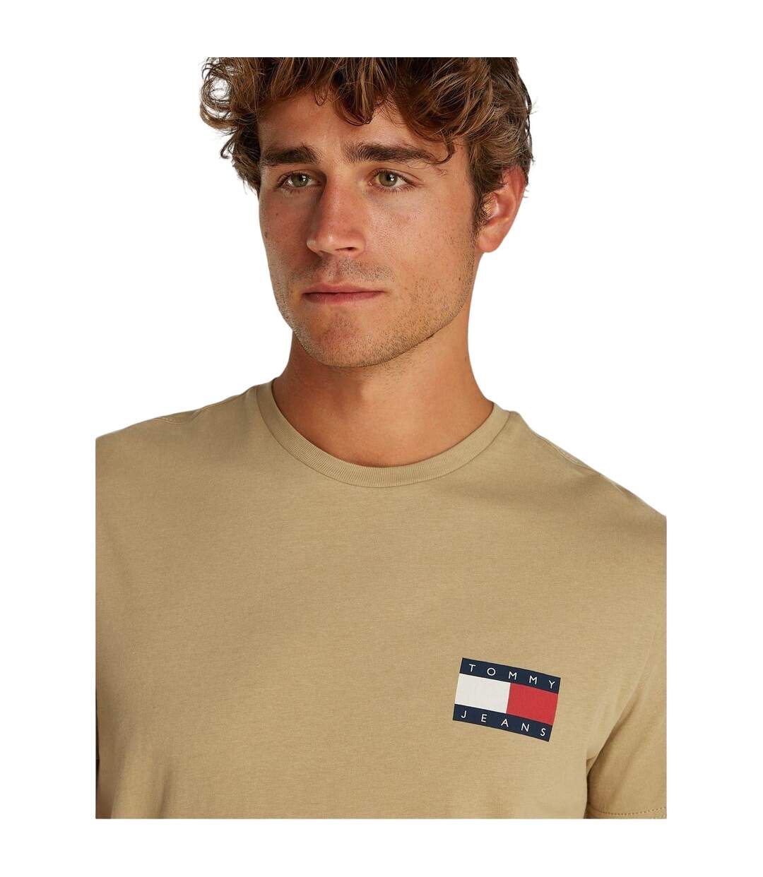 Mens Flag Crew Neck Slim T-shirt Tan Tommy Jeans-4