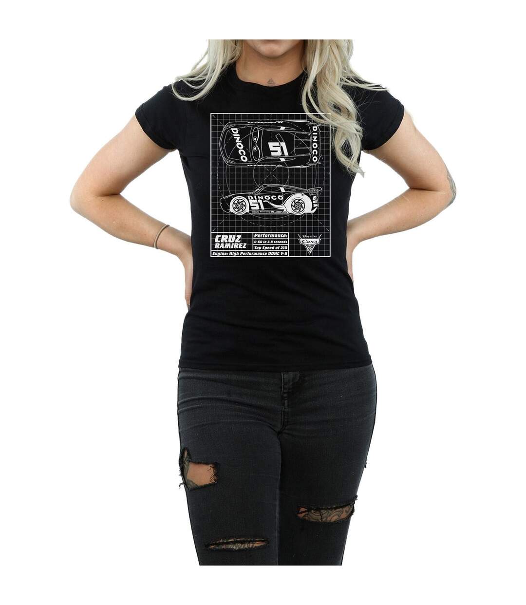 Disney - T-shirt CARS CRUZ RAMIREZ BLUEPRINT - Femme (Noir) - UTBI13779-3