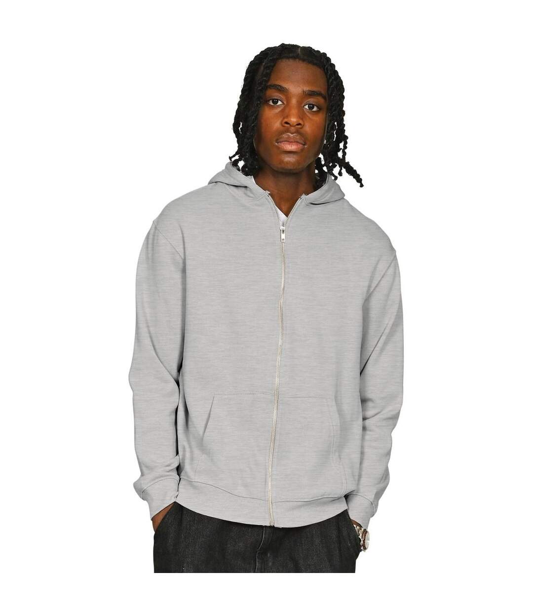 Mens Core Ringspun Cotton Full Zip Hoodie Ash Grey Casual Classics-1