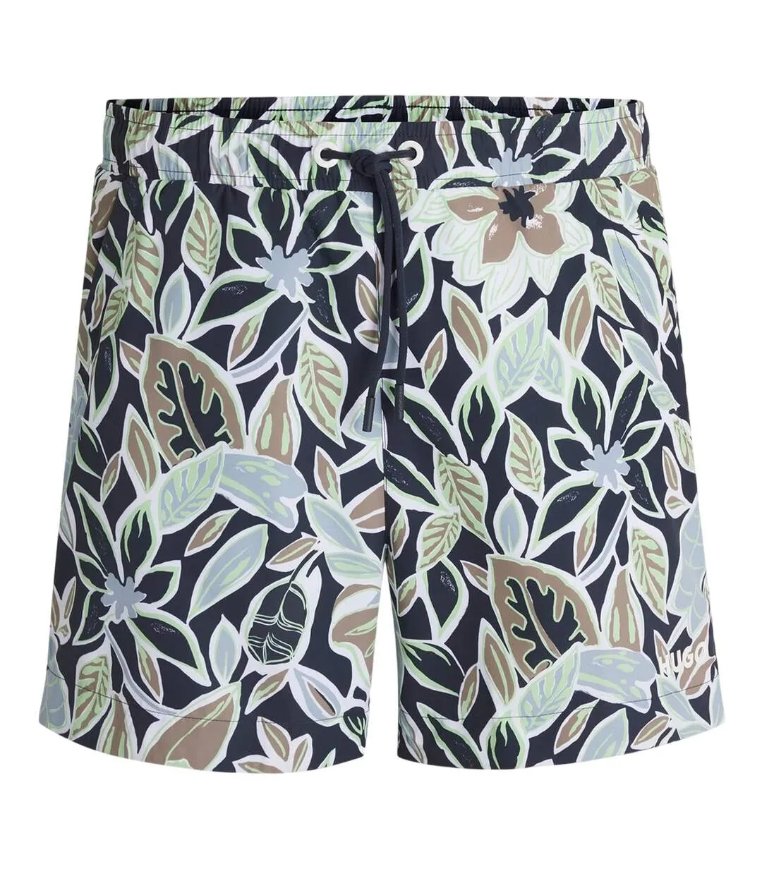 Mens Floral Pattern Regular Swim Shorts Navy Hugo Boss-2