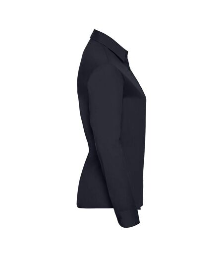 Womens/ladies Poplin Easy-care Long-sleeved Shirt French Navy Russell Collection