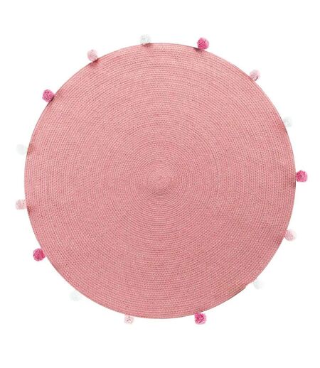 Tapis Rond Enfant Pompomparty 90cm Rose Dragée