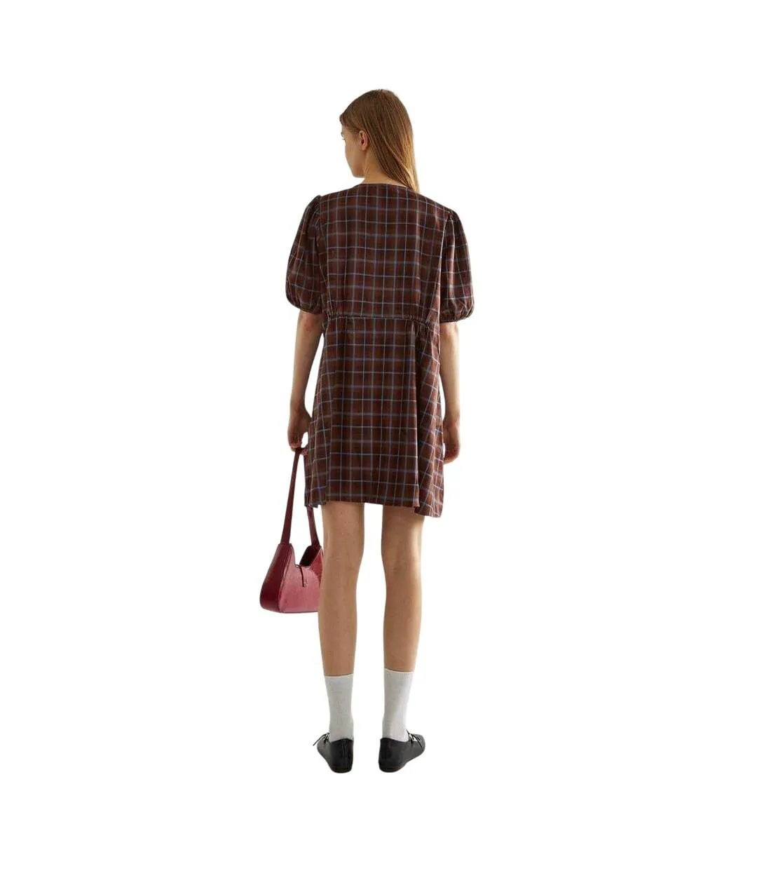 Womens/ladies Front Tie Puff Sleeve Mini Dress Brown Glamorous-3