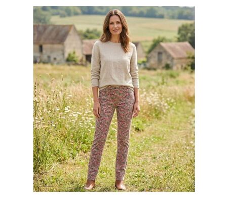 MAYFLOWER BELINDA2O - Pantalon stretch imprimé fleuri orange : fraîcheur et confort absolu