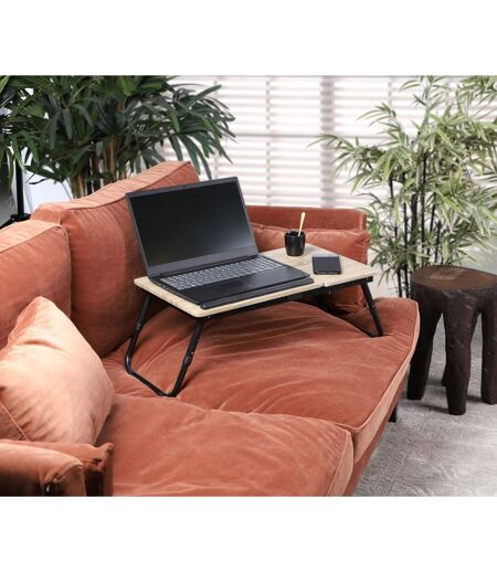 Plateau multifonction pliable avec hauteur réglable en bois et métal - Beige et noir