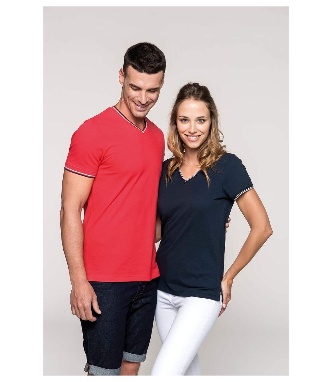 T-shirt manches courtes coton piqué col V K374 - rouge - homme