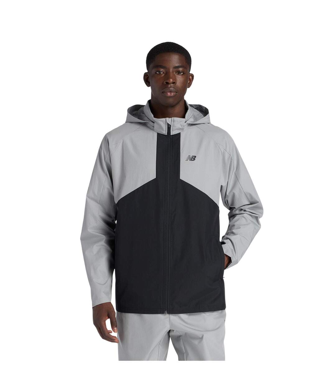 Mens Two Tone Woven Hooded Jacket Grey Black New Balance-4