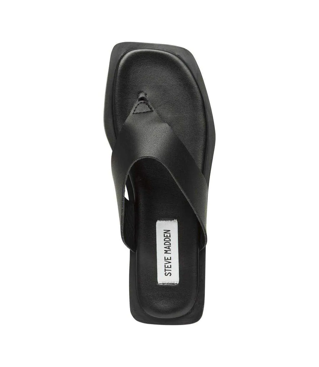 Womens/ladies Leather Square Toe Casual Flip Flops Black Steve Madden-3