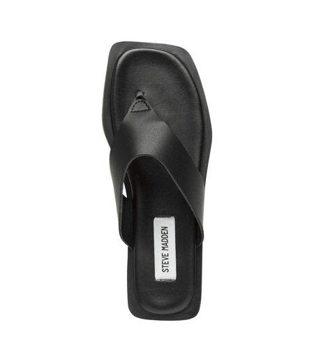 Womens/ladies Leather Square Toe Casual Flip Flops Black Steve Madden
