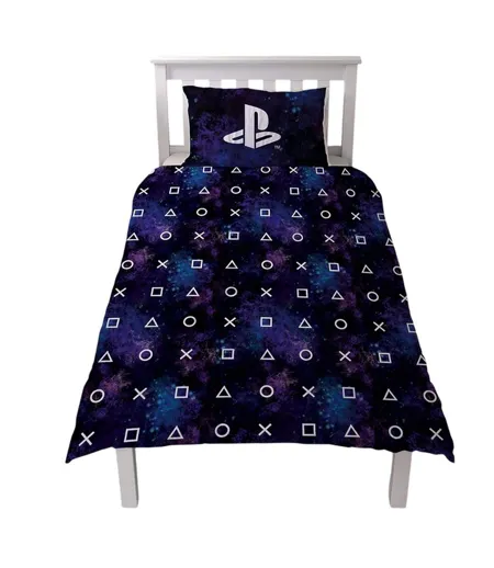 Controller Buttons Reversible Duvet Set Blue White Playstation