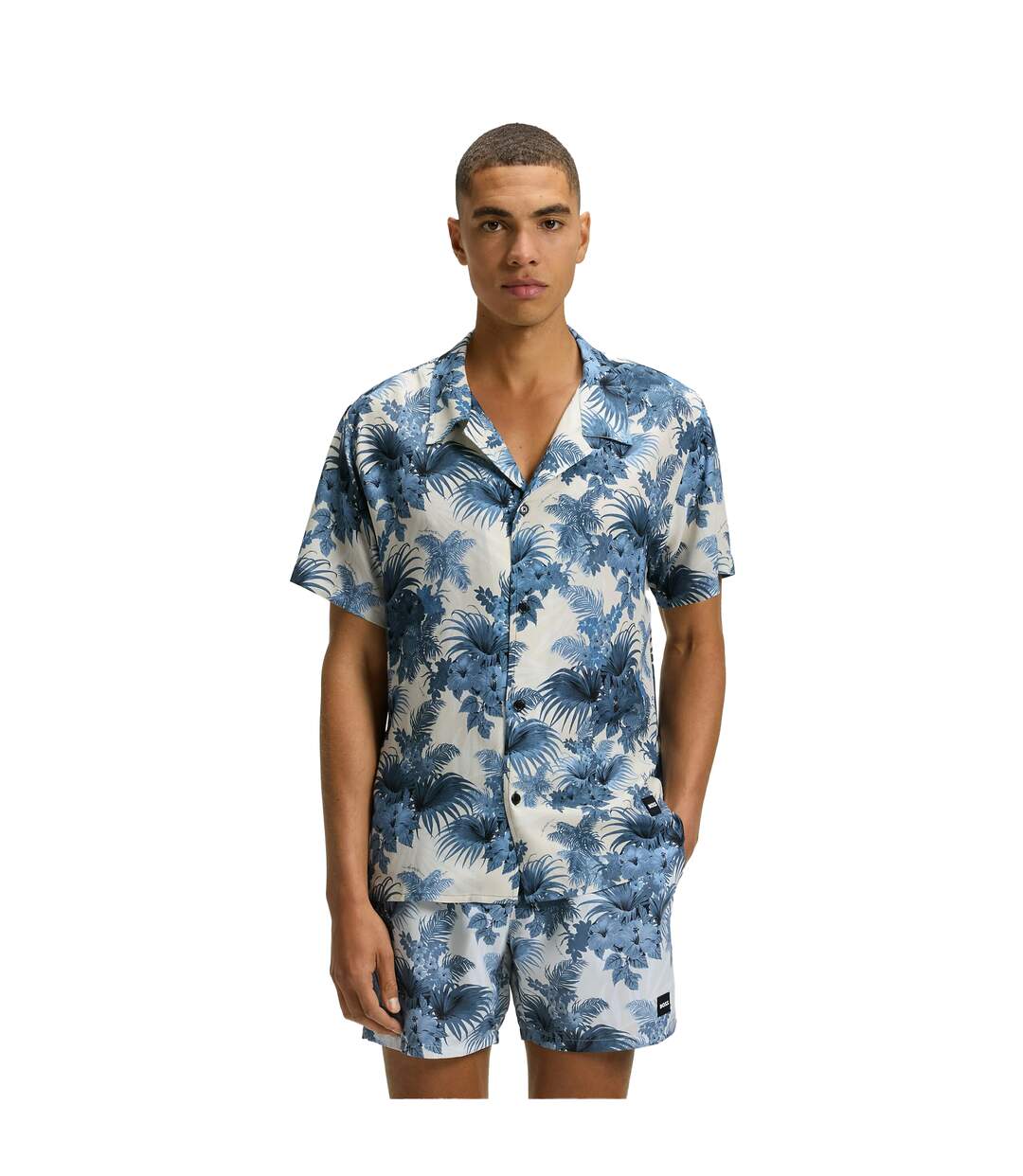 Chemise Manches Courtes Motif/style Floral Homme Bleu Boss-1