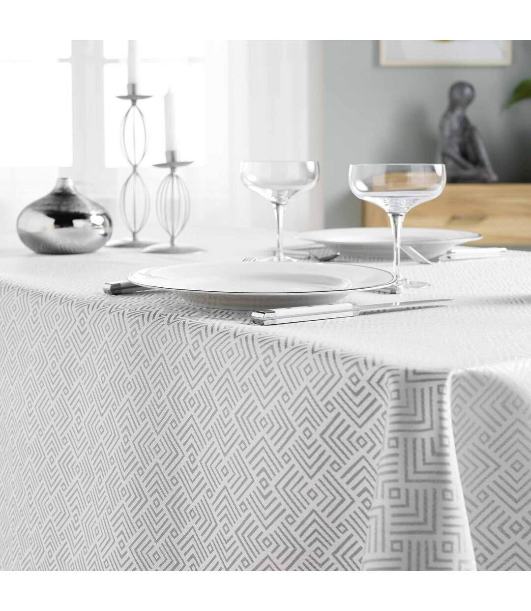 Nappe Jacquard Imprimé Azuline 140x250cm Gris-2