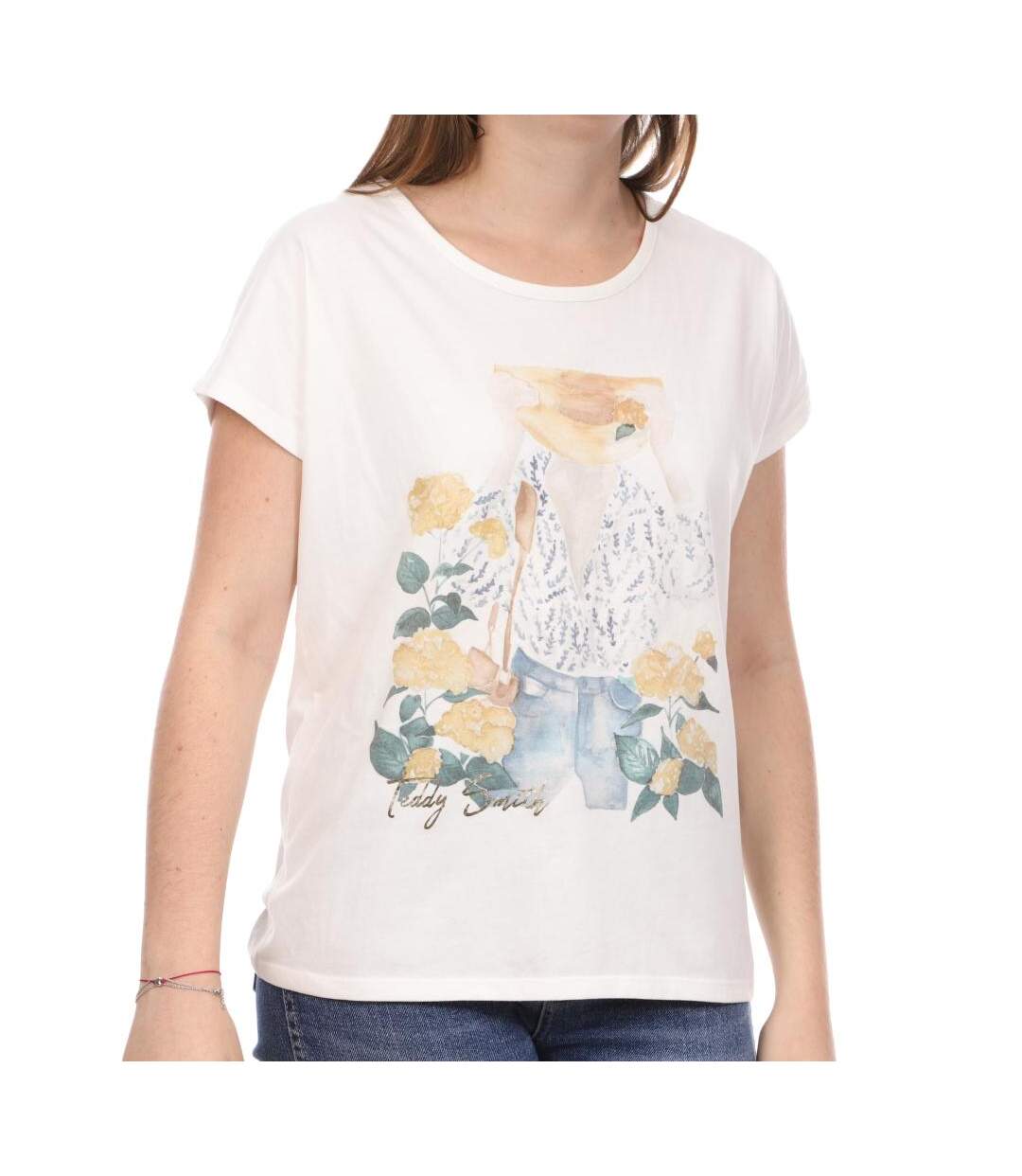 T-shirt Blanc Femme Teddy Smith Rose - M-1